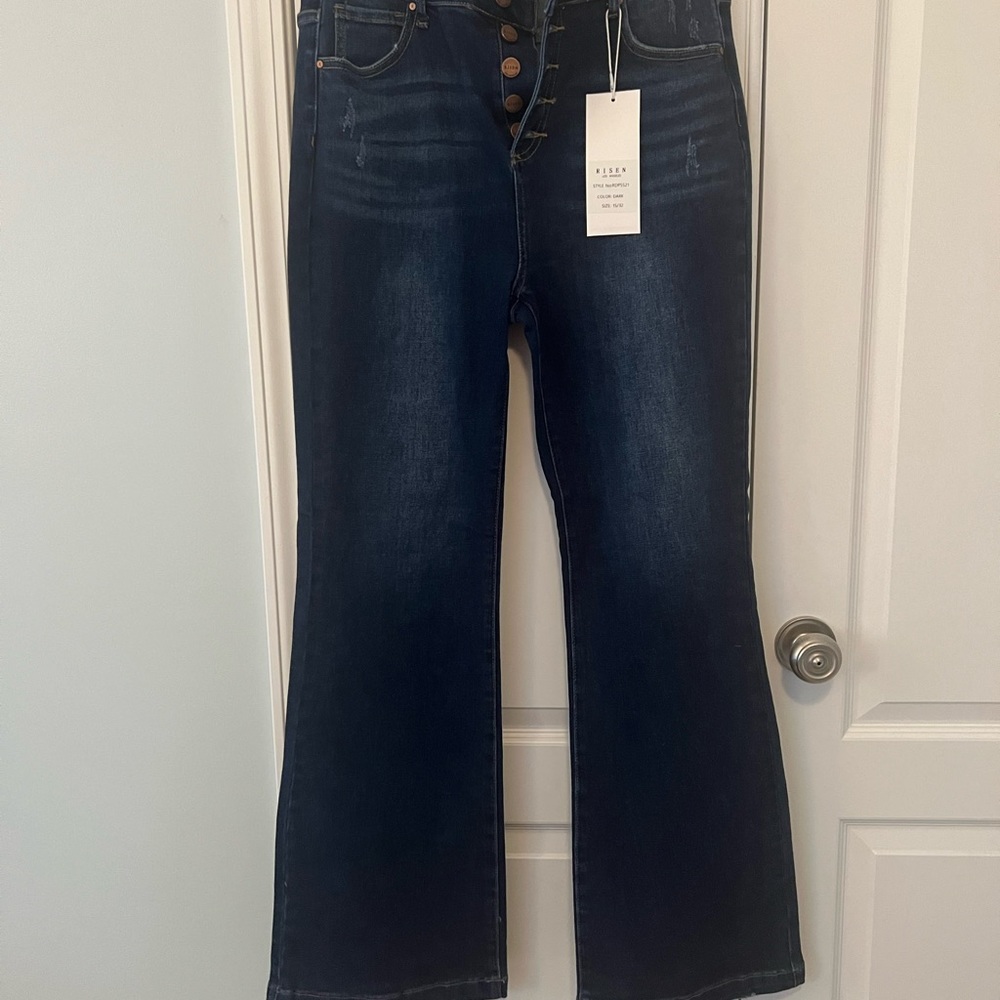 Risen High Rise Button Down Boot Cut Jeans